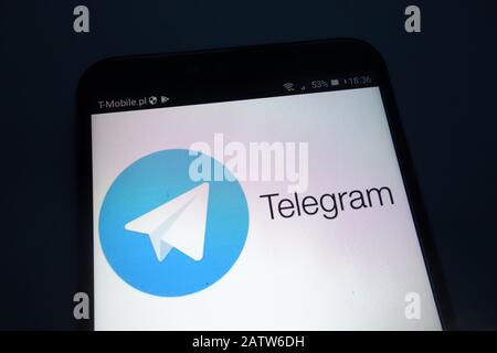 Telegram logo on smartphone Stock Photo