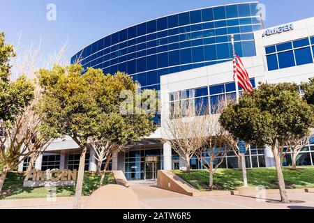 Feb 2, 2020 South San Francisco / CA / USA - Amgen headquarters in Silicon Valley; Amgen Inc. is an American multinational biopharmaceutical company Stock Photo