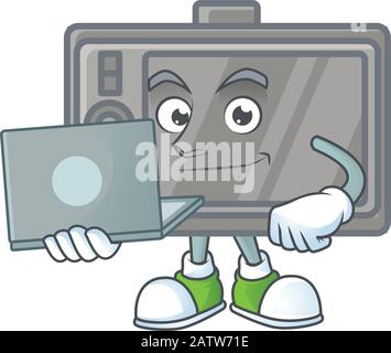 A smart wacom mascot icon working with laptop Stock Vector