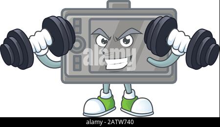 Wacom mascot icon on fitness exercise trying barbells Stock Vector