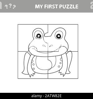 Education paper game for children, Frog. Use parts to create the image. My first puzzle and coloring book Stock Vector