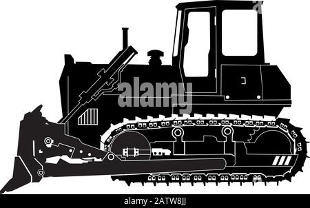 Bulldozer silhouette vector on white backgorund Stock Vector