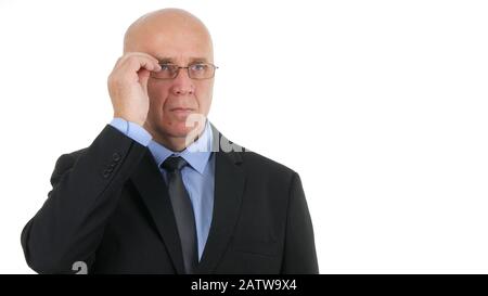 Confident Businessman Image Wearing Suit and Eyeglasses in a Business Meeting Stock Photo