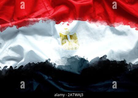 Flag Arab Republic of Egypt by watercolor paint brush on canvas fabric, grunge style Stock Photo