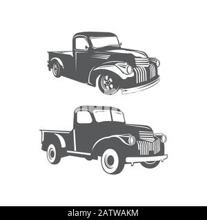 Old farmer pickup truck vector illustration icon. Vintage transport vehicle Stock Vector