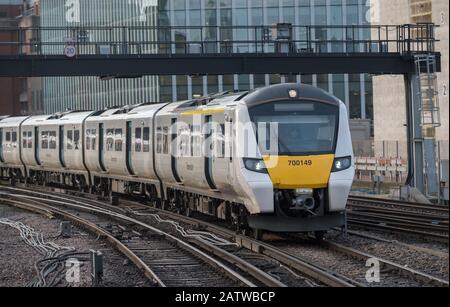 A Thameslink class 700 train approaching London Blackfriars railway station, London, England. Stock Photo