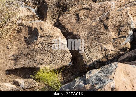 Ancient Guanche rock markings along the route from Aldea Blanca to San Miguel, archeological site, Tenerife, Canary Islands, Spain Stock Photo