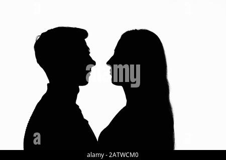 Contour Portrait Of Two People Looking At Each Other Stock Photo Alamy