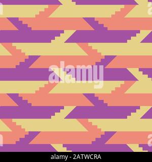 pink stairs geometric seamless vector pattern in pink purple and yellow Stock Vector