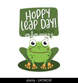 Hoppy leap day - leap year 29 February calendar page with cute frog. Background Leap day leap year 29 February calendar and froggy illustration vector Stock Vector