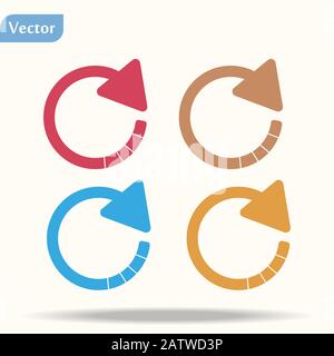 4 arrow sign rotation reset reload refresh pictogram set 01. Simple color icon on white background. Mono solid plain flat minimal style. Vector Stock Vector