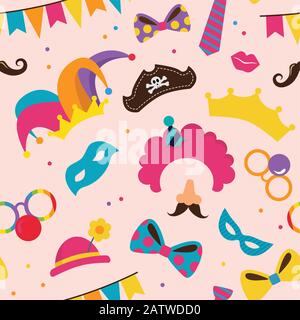 carnival seamless pattern. Vector background with carnival symbols , masks and costumes. pattern for party invitation, greeting card or banner Stock Vector