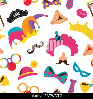 carnival seamless pattern. Vector background with carnival symbols , masks and costumes. pattern for party invitation, greeting card or banner Stock Vector