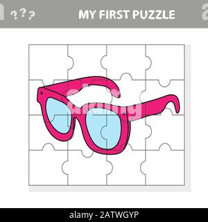 Glasses. Education paper game for preshool children. Vector illustration. My first puzzle Stock Vector