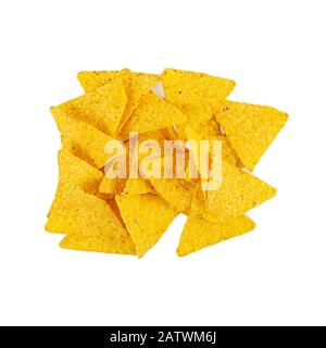 Nachos with cheese. Corn chips isolated on white background Stock Photo