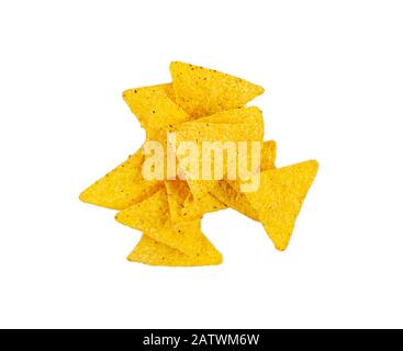 Nachos with cheese. Corn chips isolated on white background Stock Photo