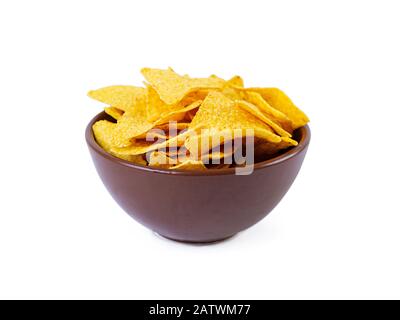 Nachos with cheese. Corn chips isolated on white background Stock Photo