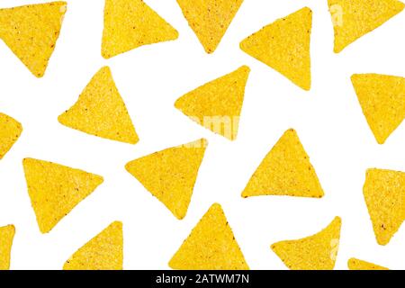 Nachos with cheese. Corn chips isolated on white background Stock Photo