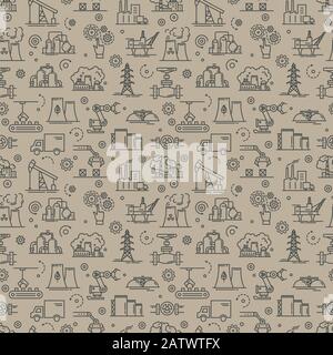 An industrial seamless background for booklets or a site consisting of linear icons. Stock Vector