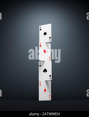 Four playing cards, Ace cards, balancing on top of one another Stock Photo