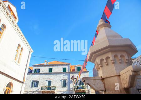 flags on the street in Trebinje town from Bosnia and Herzegovina Stock Photo