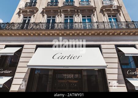 PARIS - JULY 6, 2015: Cartier luxury store shop building in Paris France Stock Photo