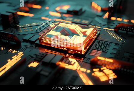 Futuristc CPU processor and machine learning concept. 3D illustration Stock Photo