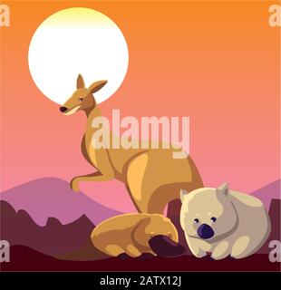 cute card with animals of australia vector illustration design Stock Vector