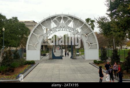 New Orleans, Louisiana, U.S.A - February 4, 2020 - The arch of the main entrance to Louis Armstrong Park Stock Photo