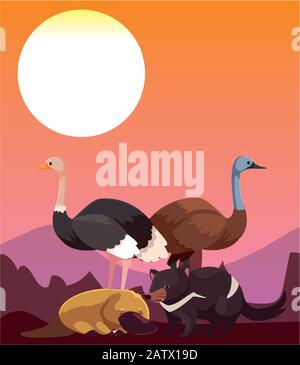 cute card with animals of australia vector illustration design Stock Vector