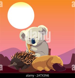 cute card with animals of australia vector illustration design Stock Vector