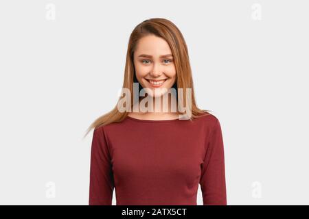 girl smiling, happy mood positive face expression Stock Photo