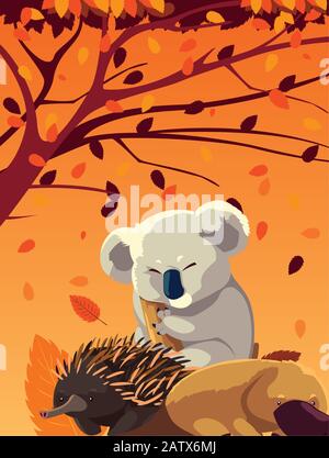 cute card with animals of australia vector illustration design Stock Vector