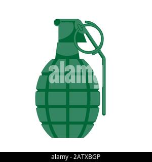A hand grenade is green on a white isolated background. Vector image. Stock Vector