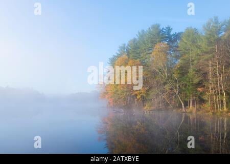 Misty morning sunrise on Lake Rohunta. Stock Photo