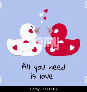 Valentines day card a cute couple of bath rubber ducks Stock Vector