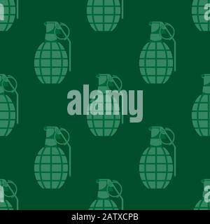 seamless green hand grenade pattern on a green background. Vector image Stock Vector