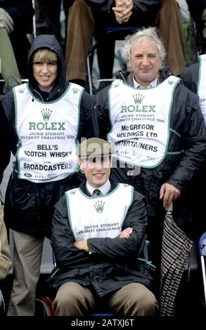 TV presenter Selina Scott, HRH Prince Edward and Movie director Michael Winner competing at a charity clay pigeon shoot, Gleneagles, Scotland June 199 Stock Photo