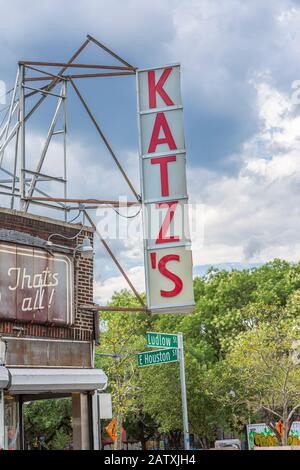 Signs outside Katz's delicatessen in Manhattan, New York City. Stock Photo