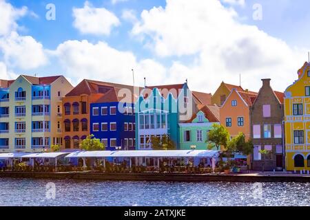 Willemstad, Curacao, Netherlands - Specific coloured buildings in Curacao Stock Photo