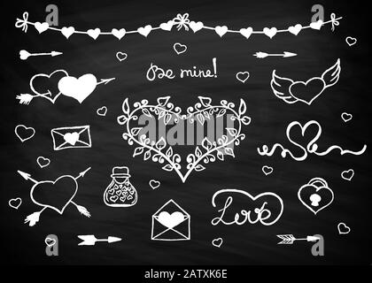 Valentines Day doodles on blackboard. Vector illustration Stock Vector