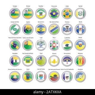 Set of vector icons. Flags of Sergipe, Rio Grande do Norte, Pernambuco and Piaui states, Brazil. Stock Vector