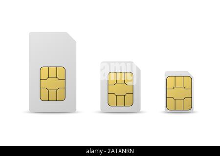 Mobile sim card set. Phone siimcard chip isolated Stock Vector