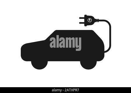 Electric car icon with cable contour and plug Stock Vector