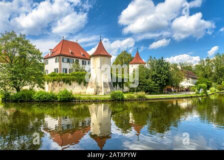 Blutenburg Castle in Munich, Germany. It is an old landmark of Munich city. Scenic view of medieval architecture of Munich in summer. Beautiful panora Stock Photo