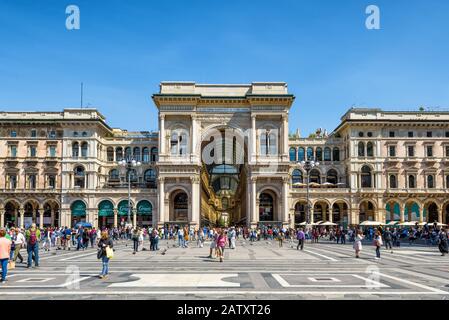 Milan, Italy - May 16, 2017: The Galleria Vittorio Emanuele II on the Piazza del Duomo (Cathedral Square). This gallery is one of the world's oldest s Stock Photo
