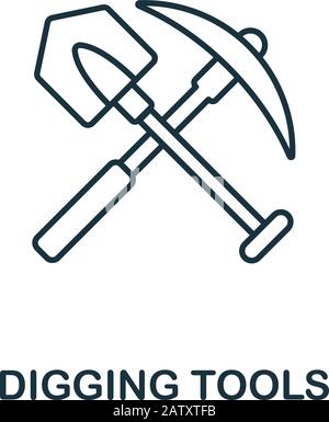 Digging Tools icon. Thin line style element from farm icons collection. Outline Digging Tools icon for computer and mobile Stock Vector