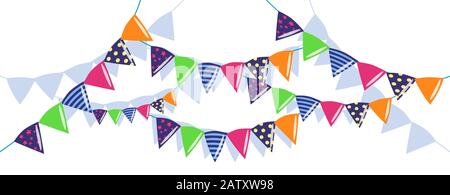 colorful buntings, garlands and paper chain for indoor or outdoor festivity, birthday or celebration Stock Vector