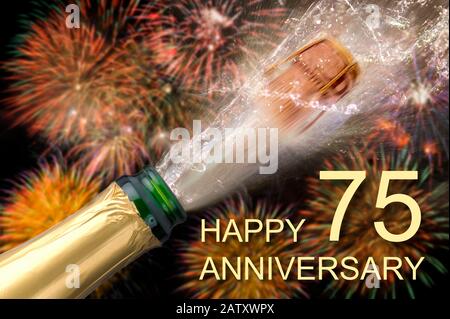 75th jubilee and anniversary with champagne and firework Stock Photo