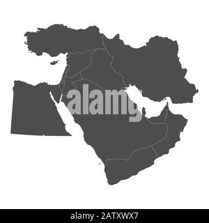 Map of Middle East with borders of countries Stock Vector